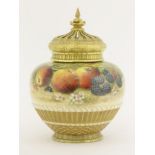 A Royal Worcester Vase,dated 1926, painted with fruit on a mossy bank, signed 'Ricketts', with small