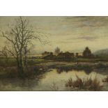William Ashton (1853-1927)LANDSCAPES AT DUSK WITH A FIGURE BY A PONDA pair, signed l.r., oil on