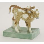 A Royal Worcester Group of two calves, modelled by Doris Lindner, numbered 3146 and inscribed,12cm