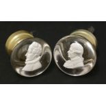 Two Apsley Pellatt sulphide Door Handles,19th century, containing portraits of Sir Frances Drake and