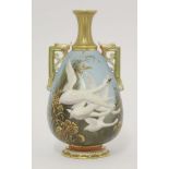 A Royal Worcester Vase, dated 1903, painted with swans in flight, signed 'E Baldwin', shape number