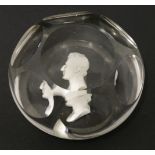 A faceted glass Paperweight, 19th century, containing a sulphide portrait of the Duke of Wellington,