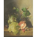 François Joseph Huygens (Belgian, 1820-1908)STILL LIFE OF A MELON, A POMEGRANATE, GRAPES, NUTS AND