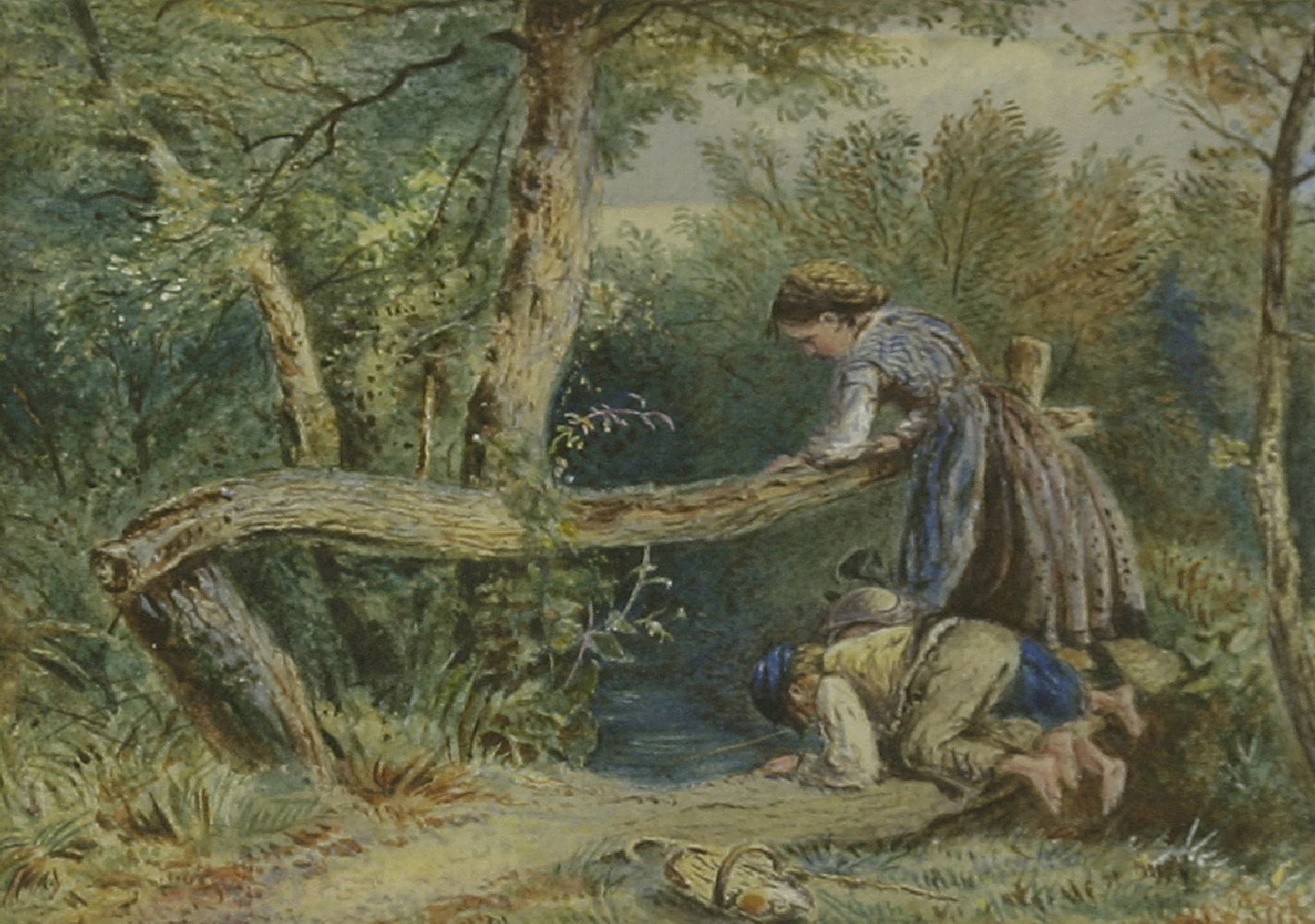 After Myles Birket FosterCHILDREN FISHING FROM A LOG BENCH;A GIRL FISHING WITH DUCKSTwo, - Image 5 of 8