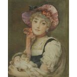 John Parker (1839-1915)A YOUNG LADY IN A PINK BONNET HOLDING A BASKET OF EGGSSigned and dated '87