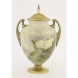 A Royal Worcester Vase,dated 1894, painted with three sheep on a hillside, signed 'H Davis', shape