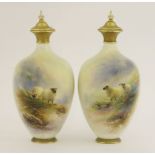 A pair of Royal Worcester Vases and Covers,dated 1913, each painted with sheep, signed 'H Davies'