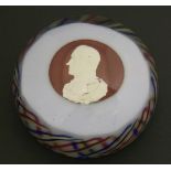 A sulphide Paperweight,19th century, possibly Val St Lambert, with a portrait of a man in profile,