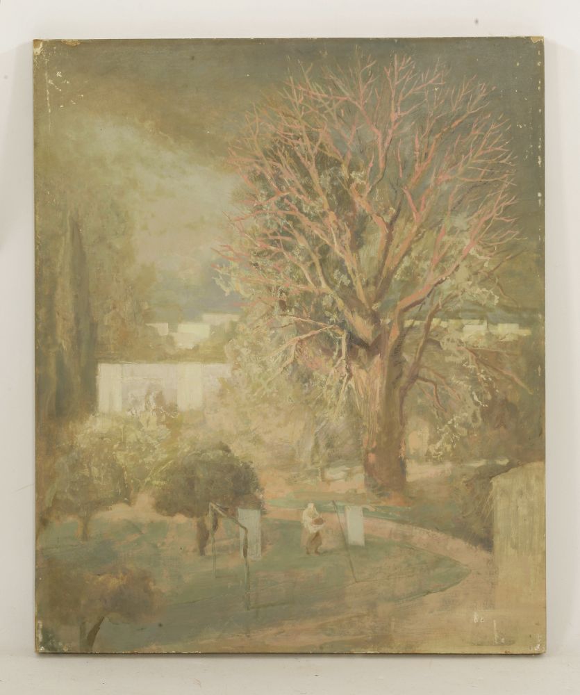 Alfred Zerning (Palestinian, 20th century)A LANDSCAPE WITH A WOMAN HANGING WASHINGSigned on label - Image 5 of 7