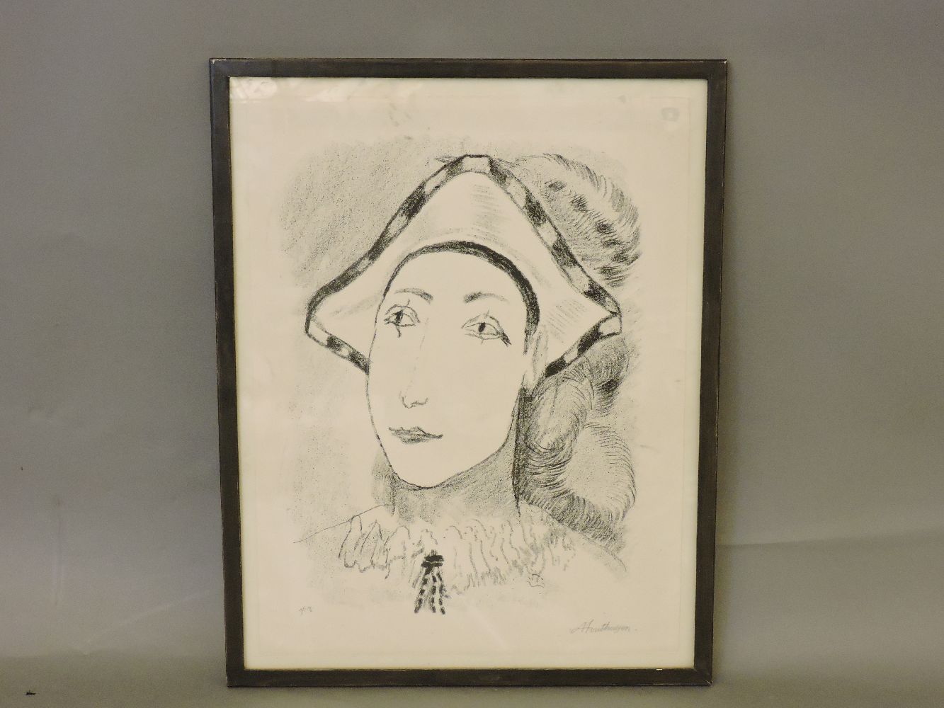 Albert HouthusenWHITE FACE IN PLUMED HATSigned in pencil, numbered AP 6/10, lithograph