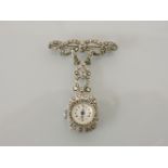 A Bucherer marcasite bow ladies pendant watch, with box