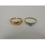 An 18ct gold diamond set gypsy ring, and a single diamond illusion set ring marked 18ct plat and