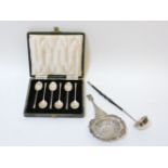 A cased set of six silver teaspoons, Sheffield 1948, a Dutch silver spoon imported by Berthold