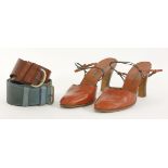 A pair of Yves Saint Laurent vintage shoes,closed toe with ankle straps, andtwo Mulberry belts (4)