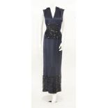 A Chanel midnight blue silk evening dress,full-length with black patent and midnight blue silk