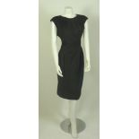 A Giorgio Armani grey wool dress, with pleated neck, waist band and pencil skirt