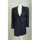 A Betty Jackson blue woven damask fabric jacket,with single button to front and pocket detail