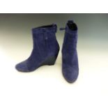 A pair of Balenciaga 'Siv to Pelle' indigo suede boots,wedge heel with cut out leather design,size