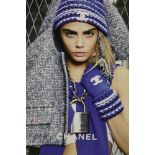 Five A4 photographic printed images from Chanel's 2014 advertising campaign, featuring Cara