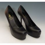 A pair of Yves Saint Laurent black leather platform shoes, size 37 (2)