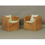 A pair of cuboid wicker tub chairs, each approximately 70cm square