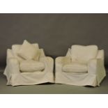 A pair of 20th century large white upholstered Heals armchairs, 92cm wide