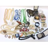 A collection of costume jewellery, to including a Scottish silver hardstone brooch, a silver South