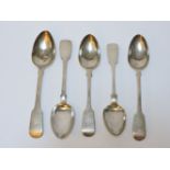 Two pairs of silver fiddle pattern tablespoons, by William Ely, London 1842, and Robert, James,