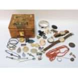 A box of Victorian and later jewellery and watches
