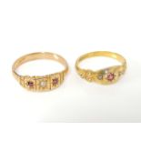 A Victorian 15ct gold ruby and diamond ring, size L½, and a Victorian 18ct gold diamond and ruby