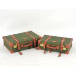 Two Papworth Buckden canvas and leather suitcases, 73cm and 66cm wide