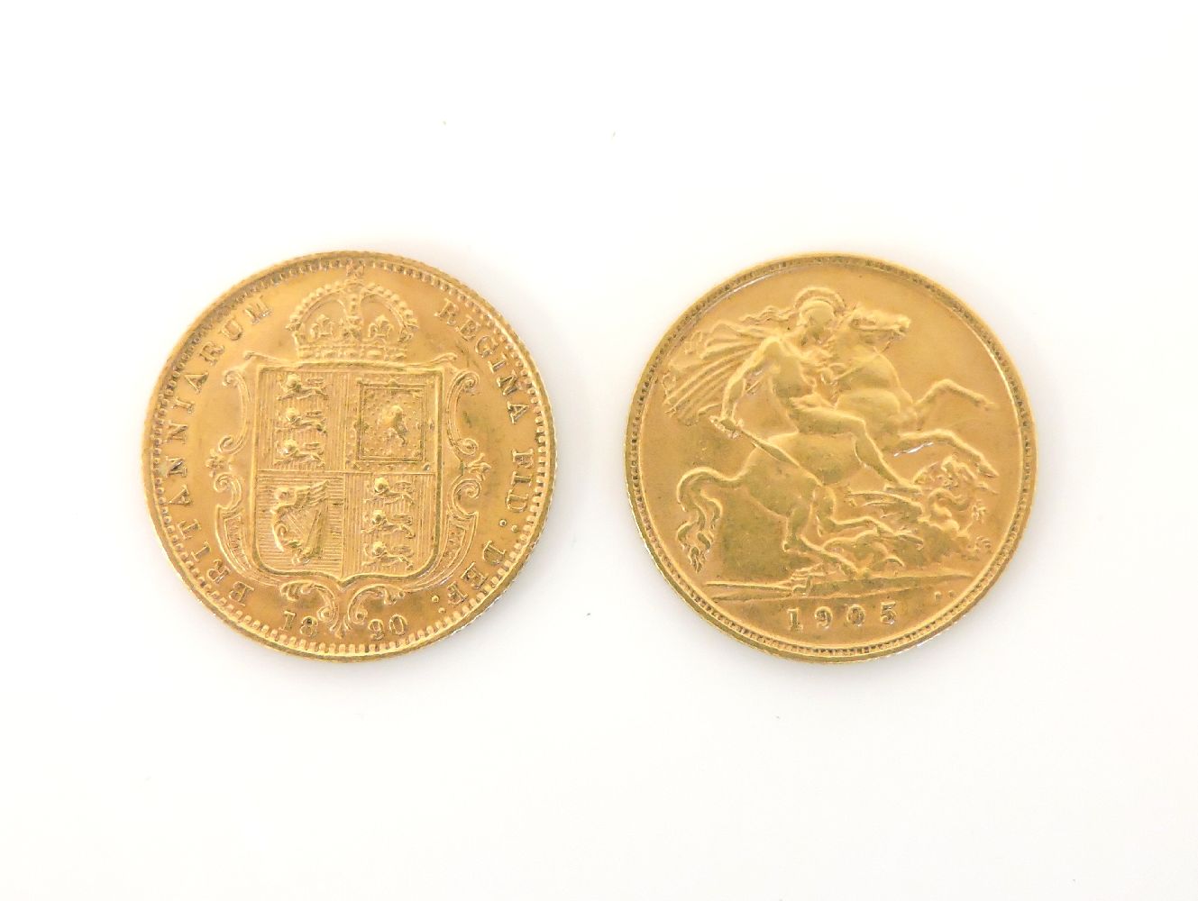 A Victorian gold half sovereign, Jubilee head 1890, and an Edward VII gold half sovereign, 1905