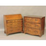 A George III mahogany bureau, and a mahogany chest of drawers, 92cm and 99cm wide