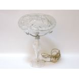 A cut glass table lamp, circa 1920s, with cut glass mushroom shaped shade