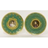 Two late 19th century Sèvres style porcelain dinner plates, each centred with portraits of 'Mlle
