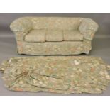 A Victorian drop end settee, upholstered in a William Morris print fabric190cm wide, 90cm deep, 72cm