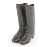 A pair of German officer's black leather boots, Prussian, WWI, the right boot with stamped numbers