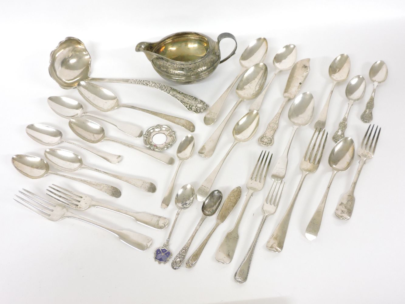 A collection of silver flatware, Georgian and later, 30oz approximately