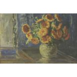 *Stella Mynors (20th century)A STILL LIFE OF A JUG OF SUNFLOWERSSigned l.r., oil on canvas46 x