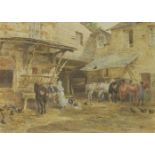 Samuel John Hodson (1836-1908)FIGURES AND ANIMALS IN A COURTYARDSigned l.r., watercolour41 x 55cm