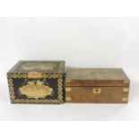 A Victorian burr walnut writing box, together with a lacquered tea chest