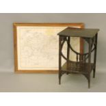 A small Liberty style oak occasional table, together with a limited edition map of Captain Cook's