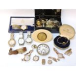 An Art Deco ivory mounted easel back desk clock, and a collection of wrist watches and pocket