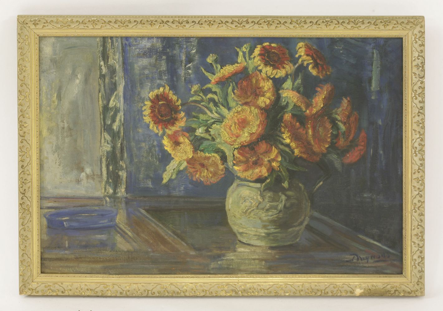 *Stella Mynors (20th century)A STILL LIFE OF A JUG OF SUNFLOWERSSigned l.r., oil on canvas46 x - Image 2 of 4