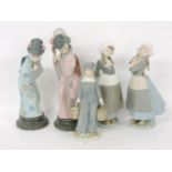Two Lladro figures of Japanese ladies, two of Dutch girls, and another