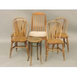 Four Victorian elm Windsor chairs, and a bentwood stool
