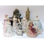 Seven limited edition porcelain figures, comprising thee Coalport 'Femmes Fatales', two Royal