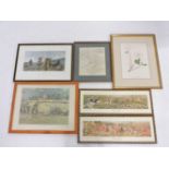 Partridge Shooting, a coloured print, map of Cambridgeshire, and other hunting prints