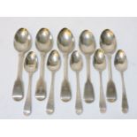 A set of five Victorian silver fiddle pattern teaspoons, marks for London 1874, and a maker's mark