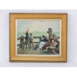 T V SinkinsonDUTCH WOMEN AND CHILDREN WATCHING BOATS DEPART FROM A PIERSigned and dated 99, oil on